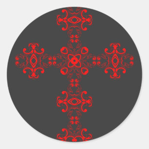 Kruis met Rode Ornament Heilige Decoratieve Kunst Ronde Sticker