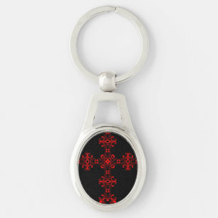 Kruis met Rode Ornament Heilige Decoratieve Kunst Sleutelhanger