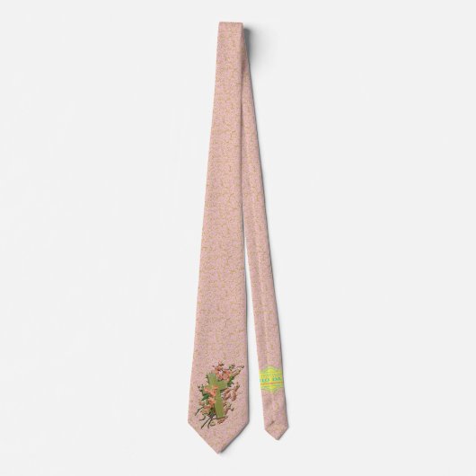 Kruis met roze bloemen op het goudkleurige roze St Stropdas (Voorkant)