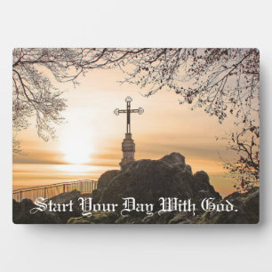 Kruis met Shining Sun Tafeltop Plaque met Ezel Fotoplaat