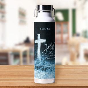 Kruis op Raging Zee Bijbelvers Gepersonaliseerd Waterfles