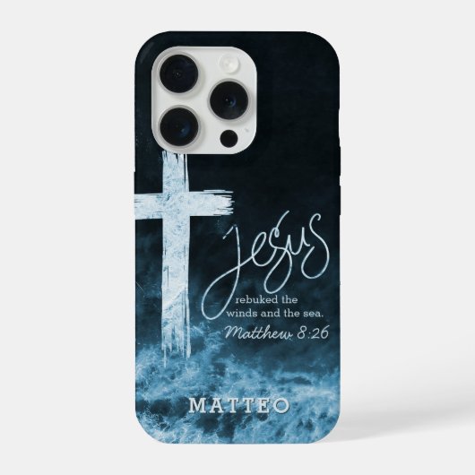Kruis op Water Donkerblauw Schrift Persoonlijk iPhone Hoesje (Achterkant)