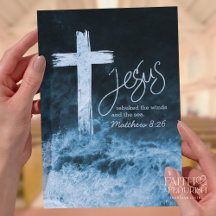 Kruis op Water Donkerblauwe Schrift Kerk Bulletin