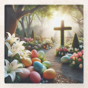 Kruis/Paasei/Lilly Glazen Onderzetter