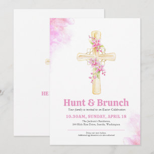 Kruis Paasjacht en Brunch Roze Bloem orchidee Kaart