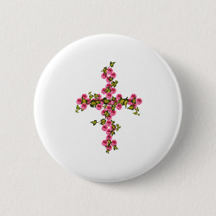 Kruis rozen en klimop ronde button 5,7 cm