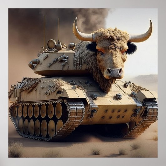 Kruis tussen een tank en een Texas Longhorn Steer Poster (Voorkant)