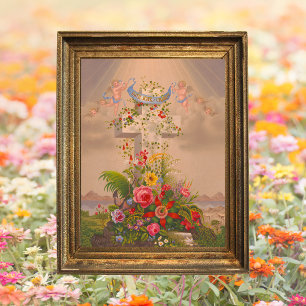 Kruis van Bloemen Hij is met Pasen opgestaan Poster