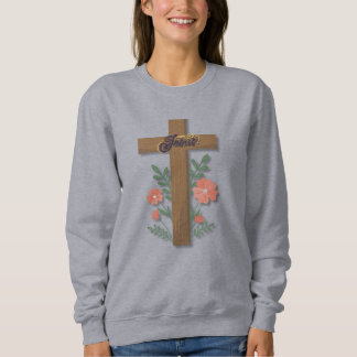 Kruis van Jezus met koraalbloemen woordkunst Trui
