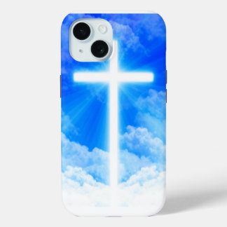 Kruis van Licht Jezus Christus Aanpasbaar Christel iPhone 15 Hoesje