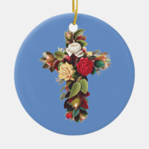 Kruis van Rozen Keramisch Ornament