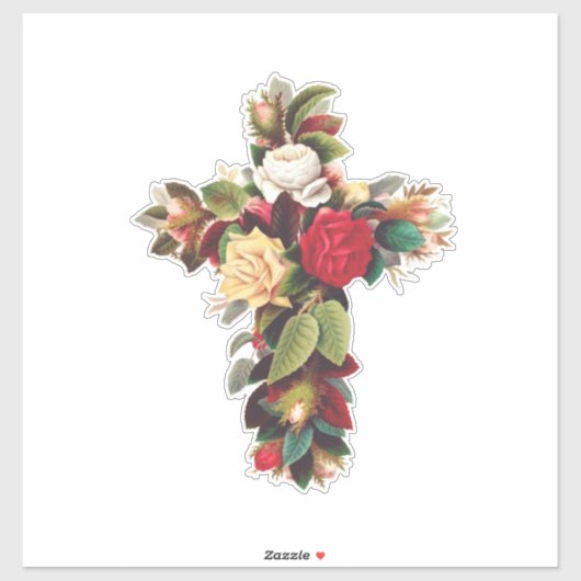 Kruis van Rozen Sticker (Vel)