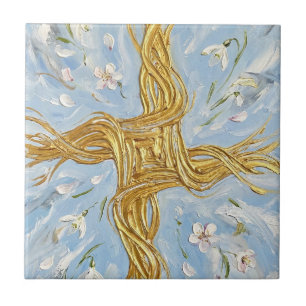 Kruis van Sint-Brigida Sneeuwklokjes Gouden Imbolc Tegeltje