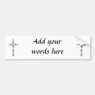 Kruis van zilver en witte rozen bumpersticker