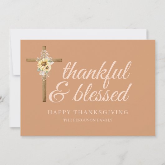 Kruis Zonnebloemen Dankbaar Gezegende Thanksgiving Feestdagenkaart (Voorkant)