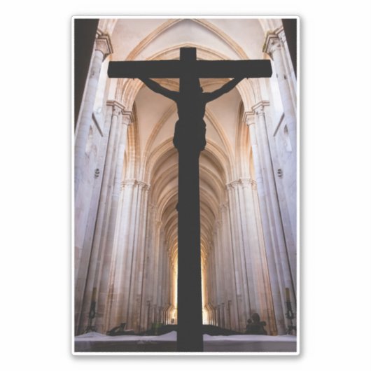 Kruisbeeld met Jezus Christus. Gotische Abdij van  Sticker (Voorkant)