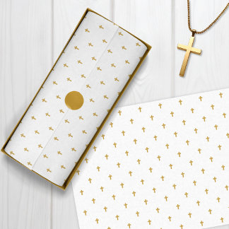 Kruisen - Faux Mustard Gold op wit Tissuepapier