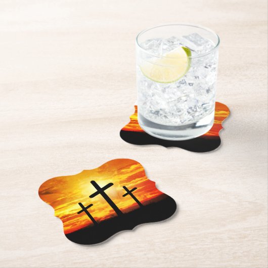 Kruisen, Zonsondergang Silhouetten Schilderen Kartonnen Onderzetters (Insitu)