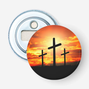 Kruisen, zonsondergang silhouetten schilderij-6713 button flesopener