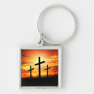 Kruisen, zonsondergang silhouetten schilderij-6713 sleutelhanger