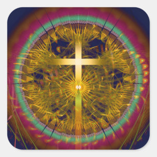 Kruisfractale art ronde samenstelling vierkante sticker