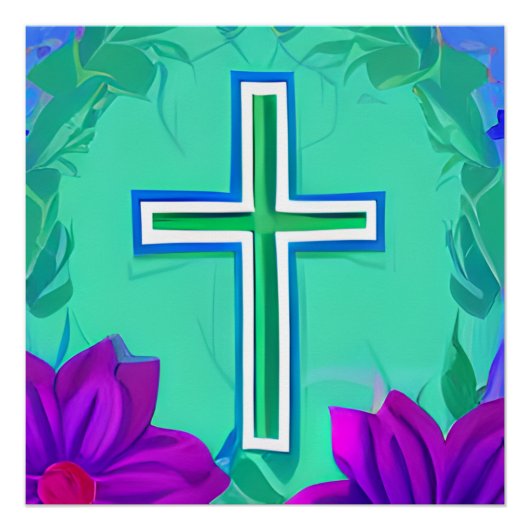 Kruisgod Loves Jesus redt Christelijke kerkliefde Perfect Poster (Voorkant)