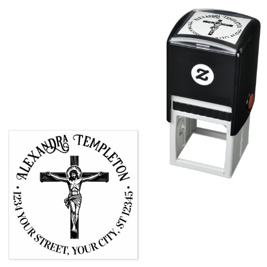 Kruisiging Jezus aan het Kruis Naam Retouradres #1 Zelfinktende Stempel (In situ)