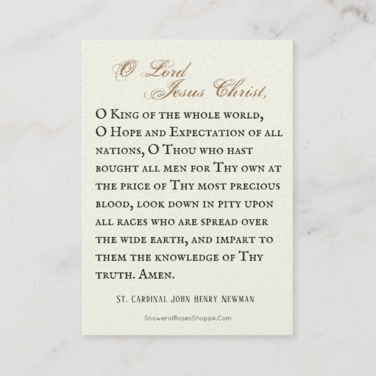 Kruisiging Katholiek Gebed door kardinaal Newman Plaatskaartje (Achterkant)
