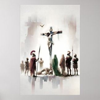 Kruisiging van Jezus Minimalistische Waterverf Bij Poster