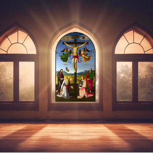 Kruisiging van Jezus Rafaël Circa 1500s Raamsticker