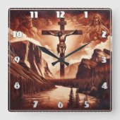 Kruisiging van Jezus te midden van majestueuze ber Vierkante Klok (Voorkant)