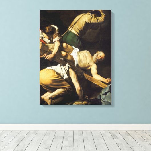 Kruisiging van Sint-Pieter - Caravaggio Canvas Afdruk (Insitu (Houten vloer))