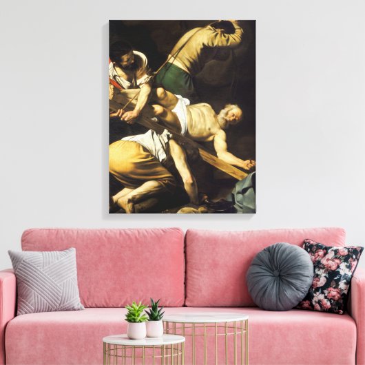 Kruisiging van Sint-Pieter - Caravaggio Canvas Afdruk (Insitu (Woonkamer))