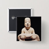 Kruispootfiguur met een baby, Olmec Vierkante Button 5,1 Cm (Voorkant /achterkant)