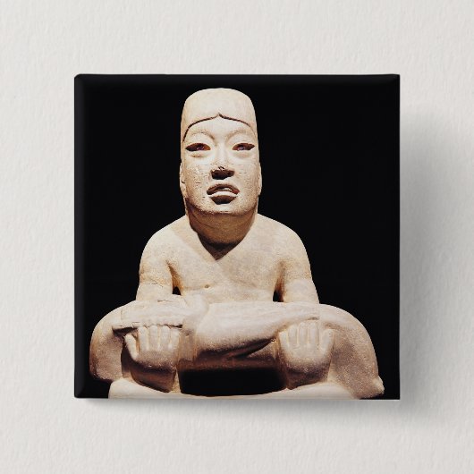 Kruispootfiguur met een baby, Olmec Vierkante Button 5,1 Cm (Voorkant)