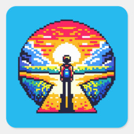 Kruispunt bij Zonsondergang Bedachtzame Pixel Art  Vierkante Sticker