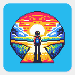 Kruispunt bij Zonsondergang Bedachtzame Pixel Art  Vierkante Sticker