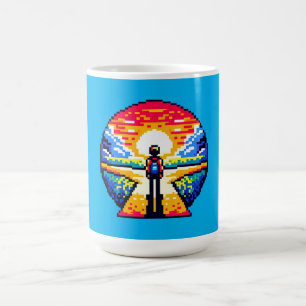 Kruispunt bij zonsondergang Doordachte Pixel Art J Koffiemok