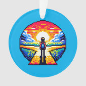 Kruispunt bij zonsondergang Doordachte Pixel Art J Ornament (voorkant)