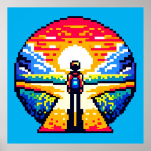 Kruispunt bij zonsondergang Doordachte Pixel Art J Poster
