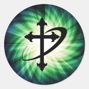 Kruissilhouet; gloeiend ronde sticker