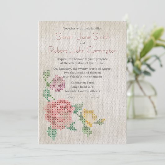 Kruissteek Antiek bruiloft Uitnodiging (Staand voorkant)