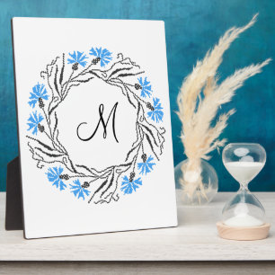 Kruissteek Kornflower Circle Monogram Initiaal Fotoplaat