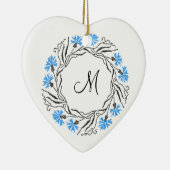 Kruissteek Kornflower Circle Monogram Initiaal Keramisch Ornament (Rechts)