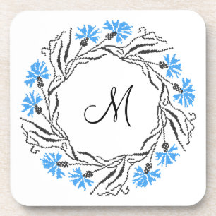 Kruissteek Kornflower Circle Monogram Initiaal Onderzetter