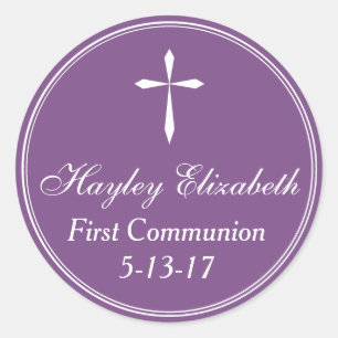 Kruissticker, voettag-envelop, Paars Ronde Sticker