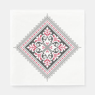Kruisstitspatroon. Rood en zwart etnisch decor Servet