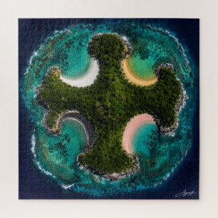 Kruisvormig Eiland Meerkleurige Baaien Satelliet Legpuzzel