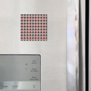 Kruisvormig geruit patroon met rode harten magneet