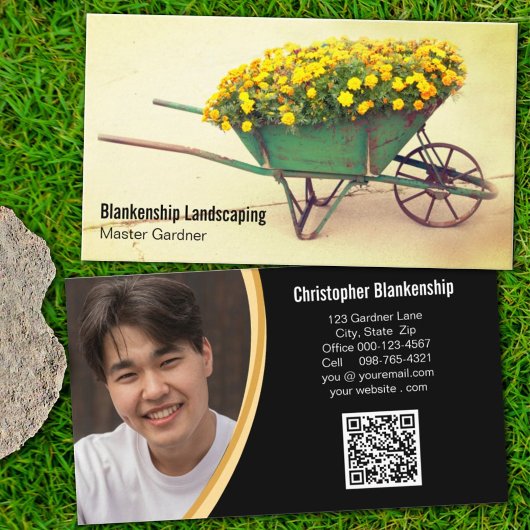 kruiwagen bloemen QR Code Aangepaste foto Visitekaartje